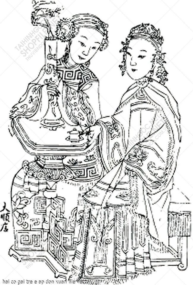 hai co gai tre e ap don xuan file vector